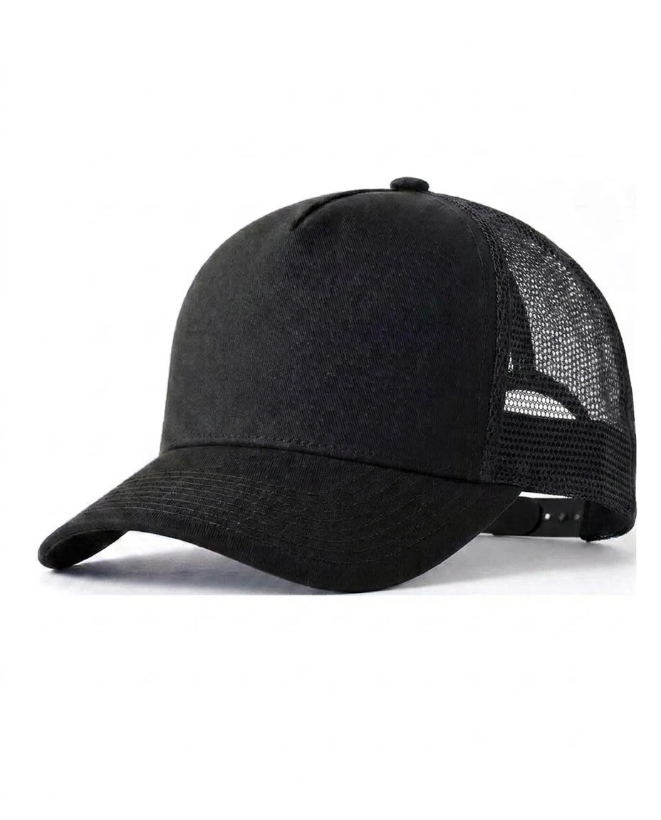 Style 1116 5-Panel Heavy Structure Trucker wholesale custom cap in Black / Black