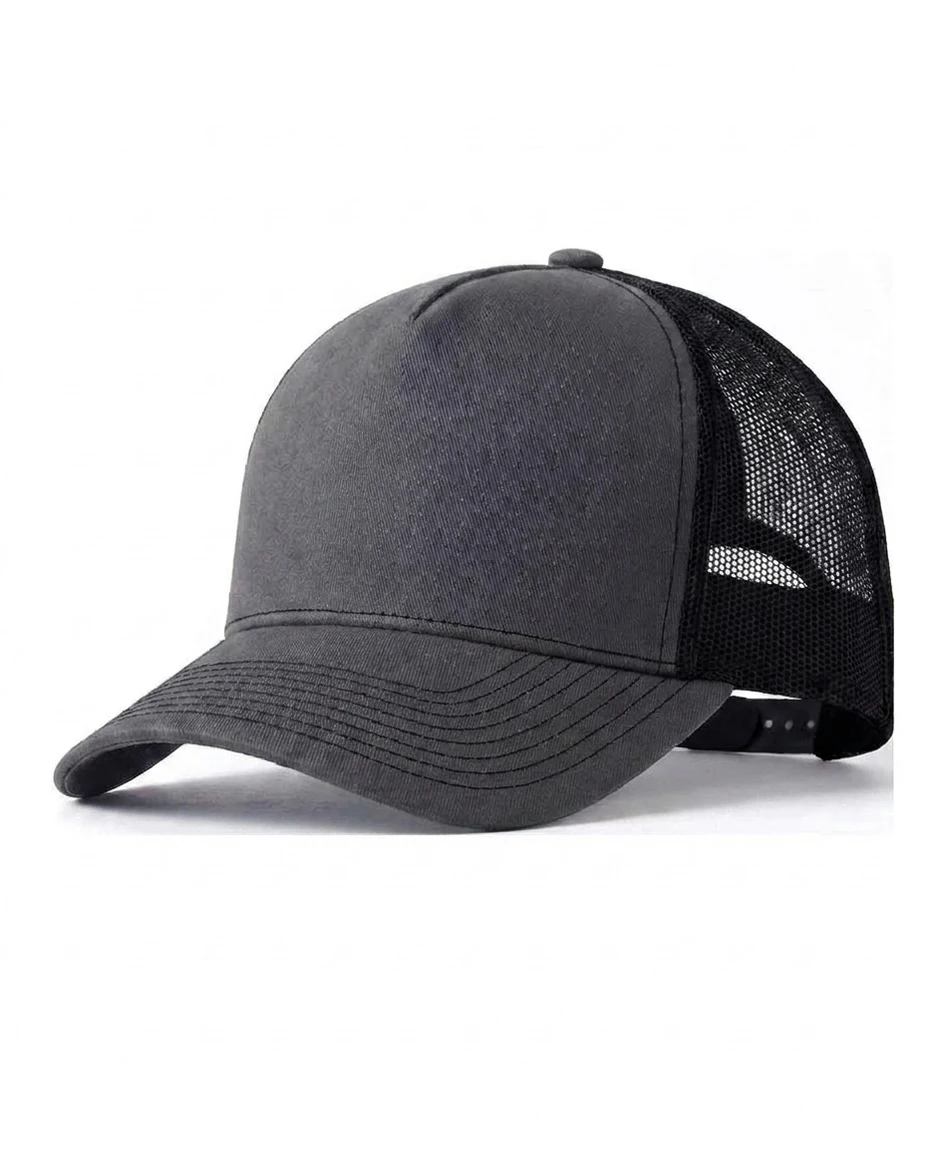 5-Panel Heavy Structure Contrast-Stitch Trucker in Charcoal / Black