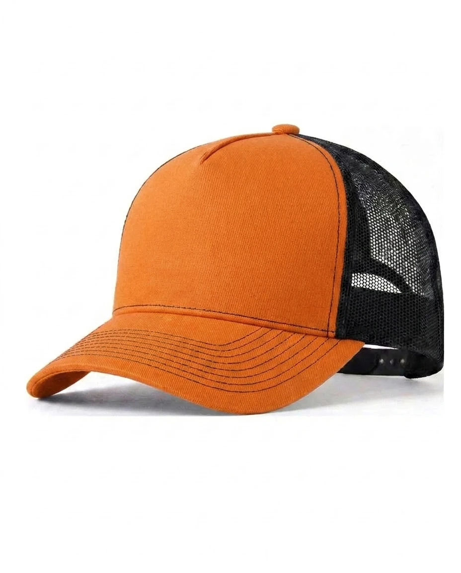 5-Panel Heavy Structure Contrast-Stitch Trucker in Orange / Black