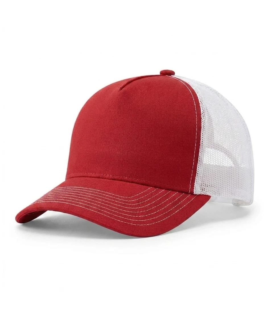 5-Panel Heavy Structure Contrast-Stitch Trucker in Red / White