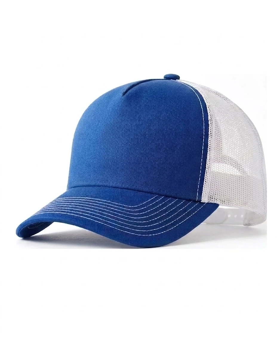 5-Panel Heavy Structure Contrast-Stitch Trucker in Royal / White