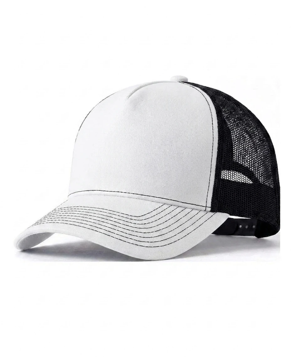 5-Panel Heavy Structure Contrast-Stitch Trucker in White / Black