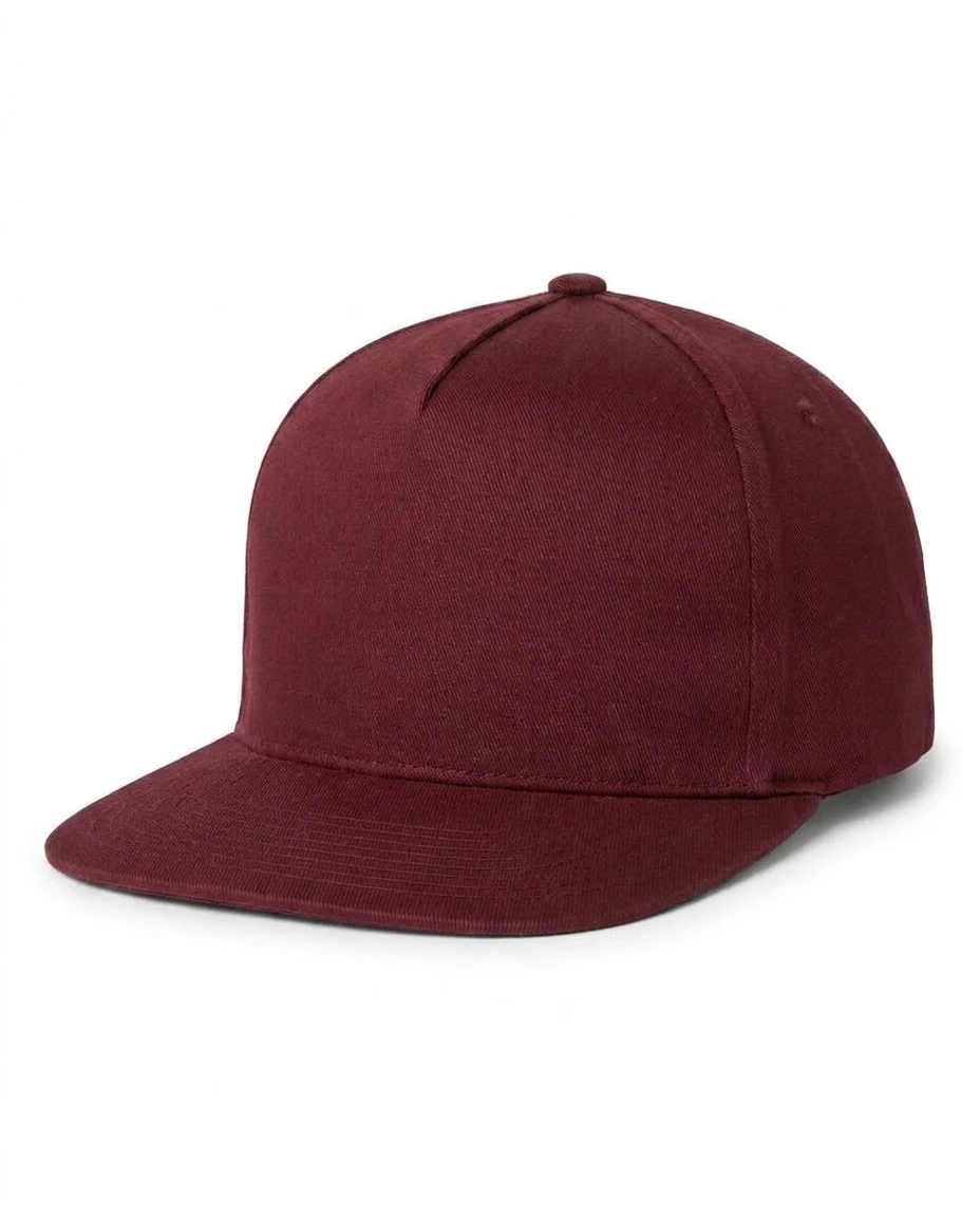 5-Panel Heavy Structure Flat Bill Cap in Maroon