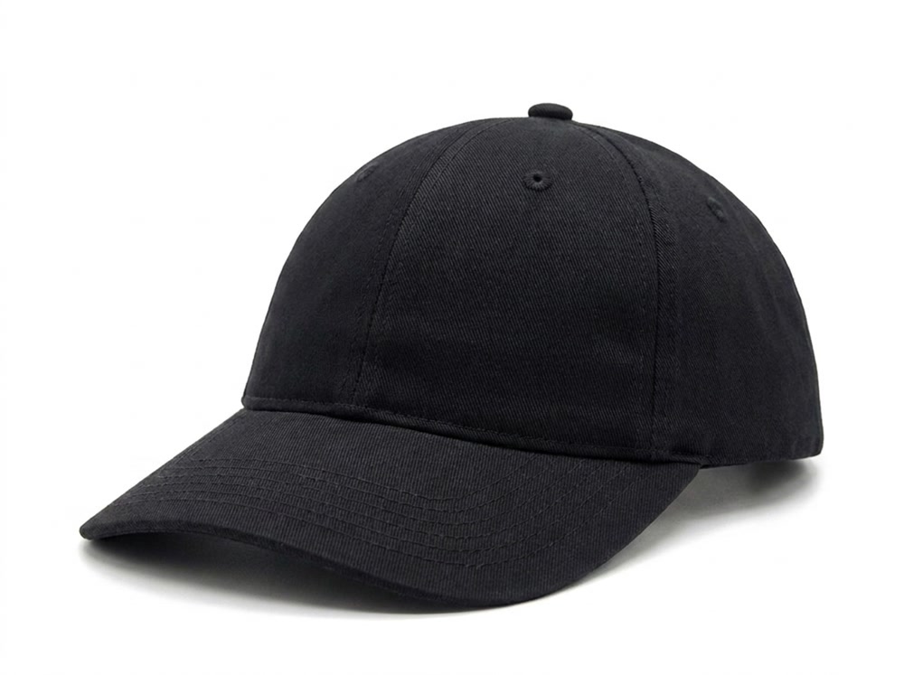 7-Panel Cotton Twill Cap in Black