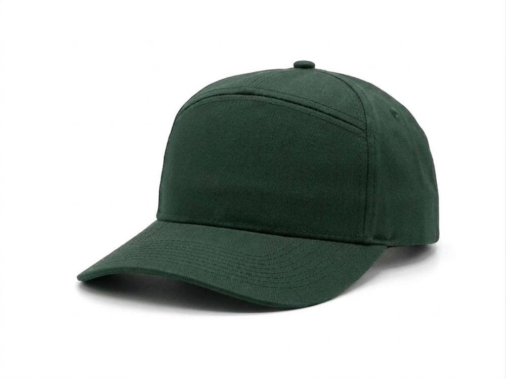 7-Panel Cotton Twill Cap in Dark Green
