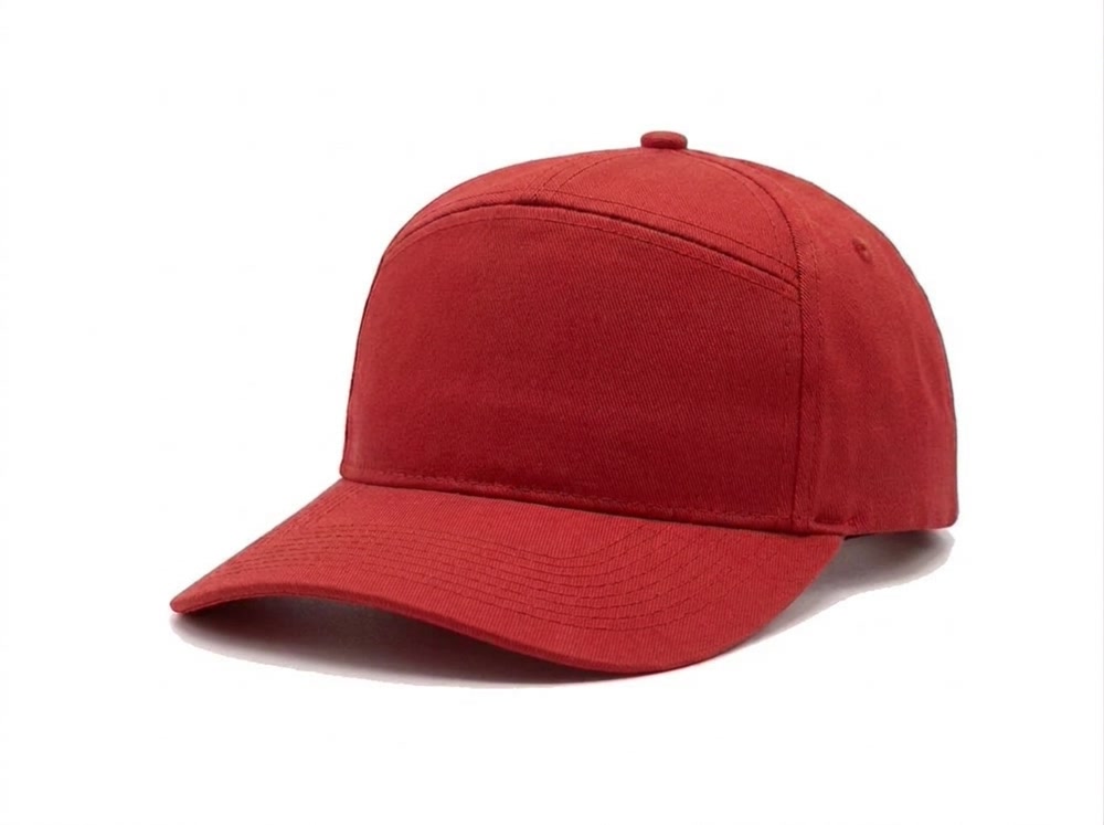 7-Panel Cotton Twill Cap in Red