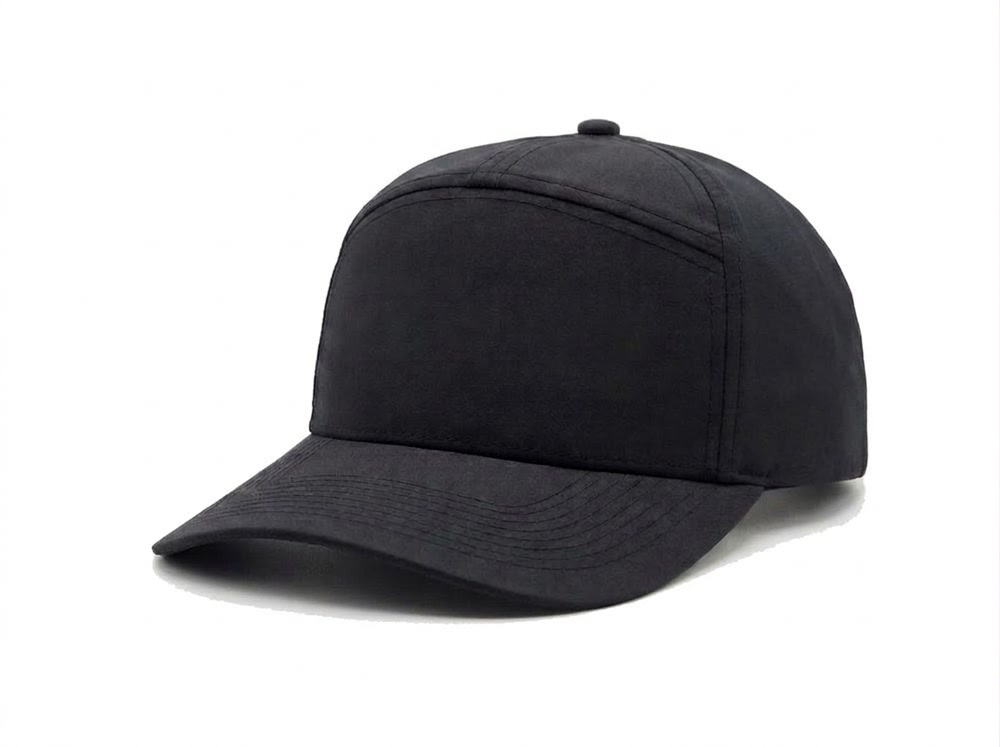 7-Panel Microfiber Cap — Solid Panel in Black