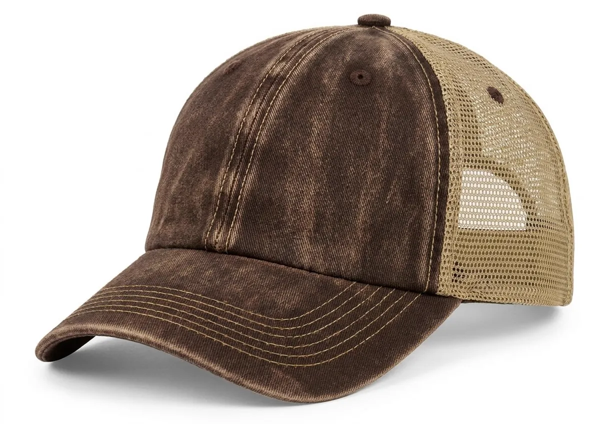 The "Original" Hand Washed Vintage Trucker Flat Patch Cap in Washed Brown
