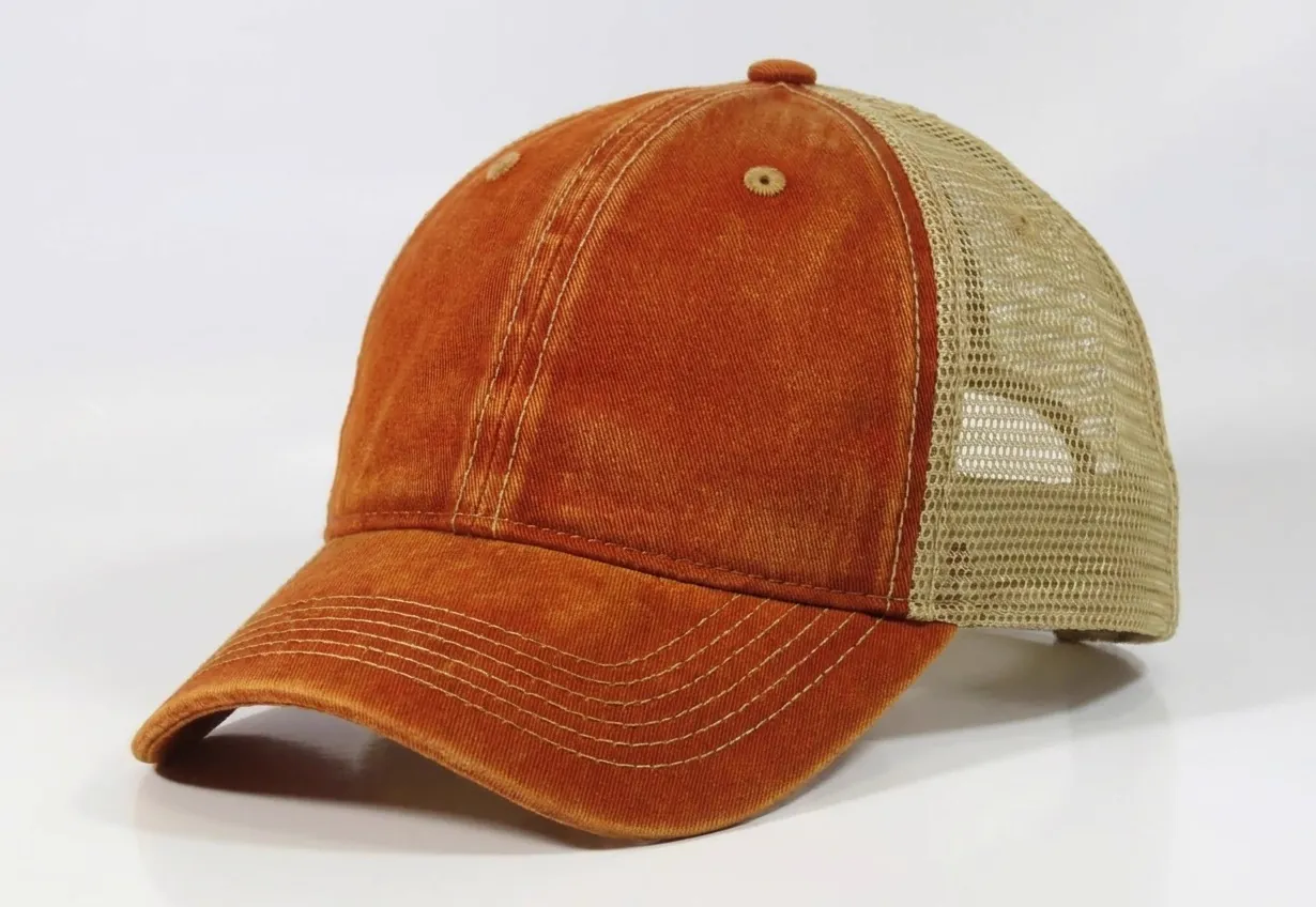 The "Original" Hand Washed Vintage Trucker Flat Patch Cap in Washed Burnt Orange