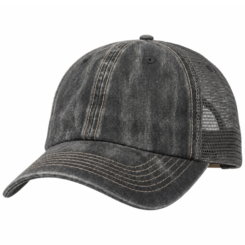 The "Original" Hand Washed Vintage Trucker Flat Patch Cap in Washed Charcoal