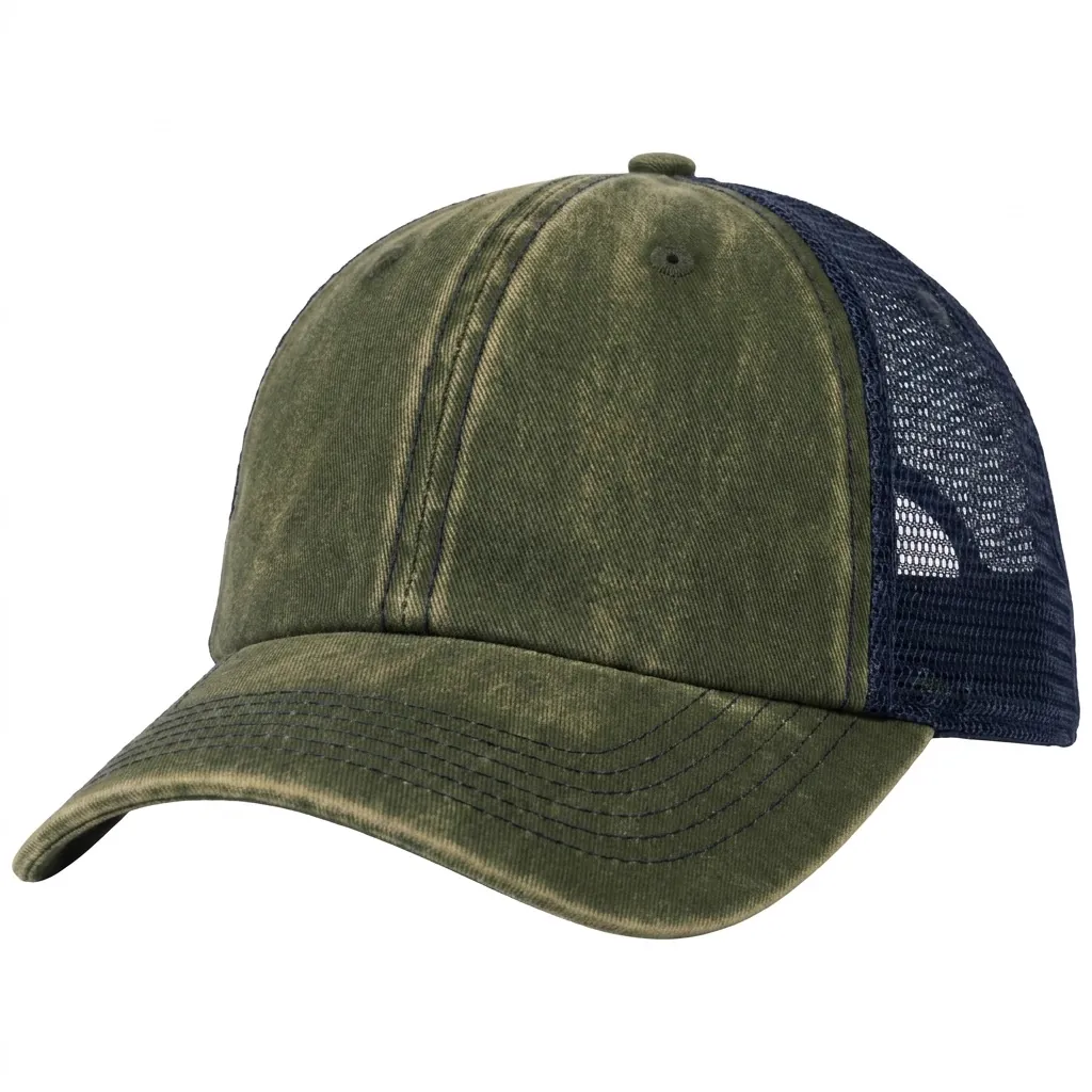 The "Original" Hand Washed Vintage Trucker Flat Patch Cap in Washed Olive