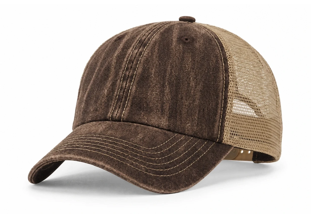Hand Washed Vintage Trucker Round Patch in Washed Brown
