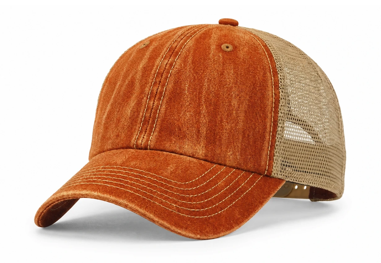 Hand Washed Vintage Trucker Round Patch in Washed Burnt Orange