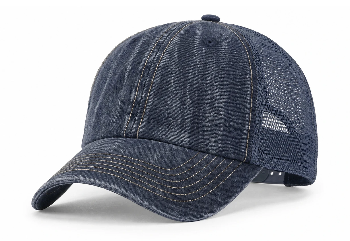 Hand Washed Vintage Trucker Round Patch in Washed Navy