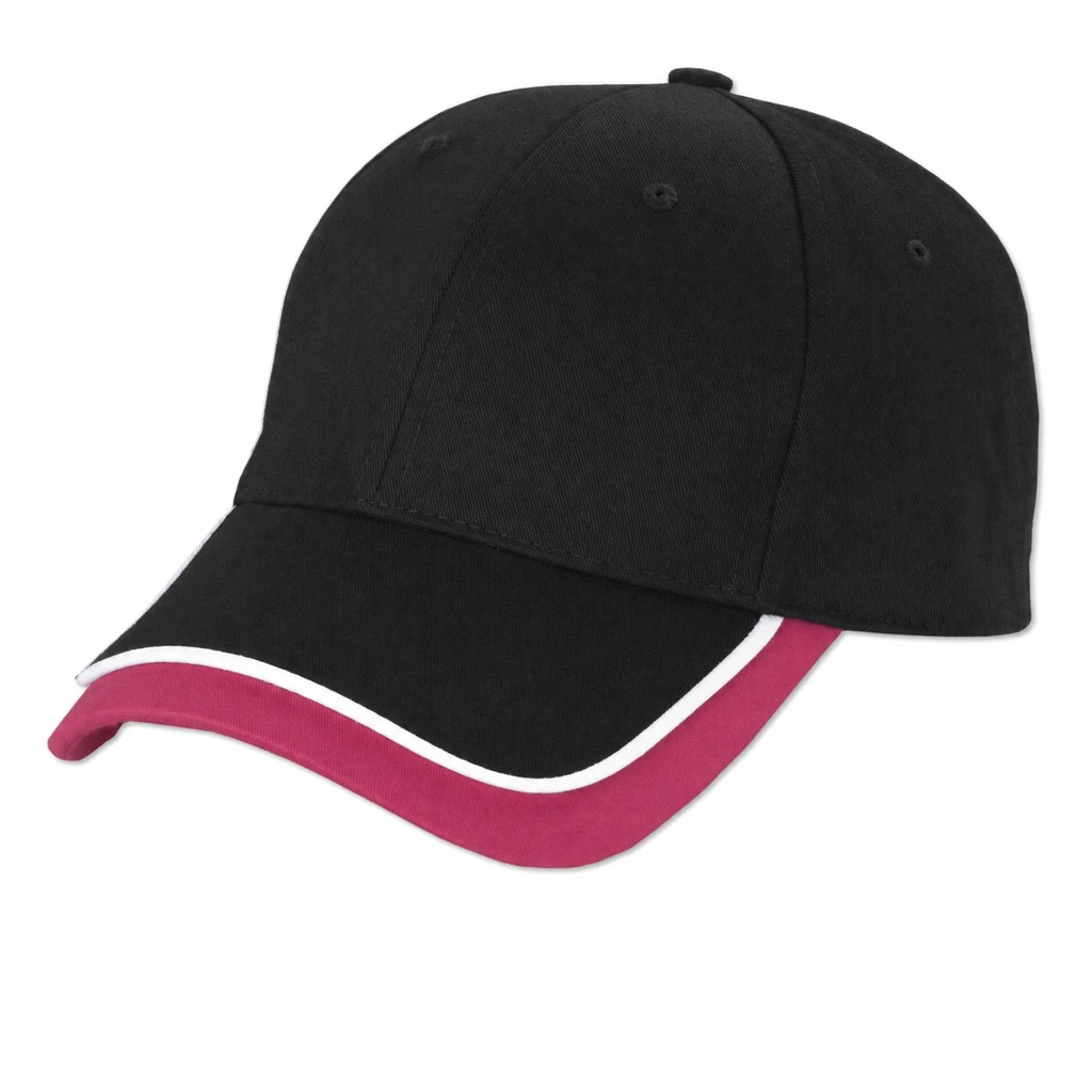The Double Bill Cap in Black / Dark Pink / White
