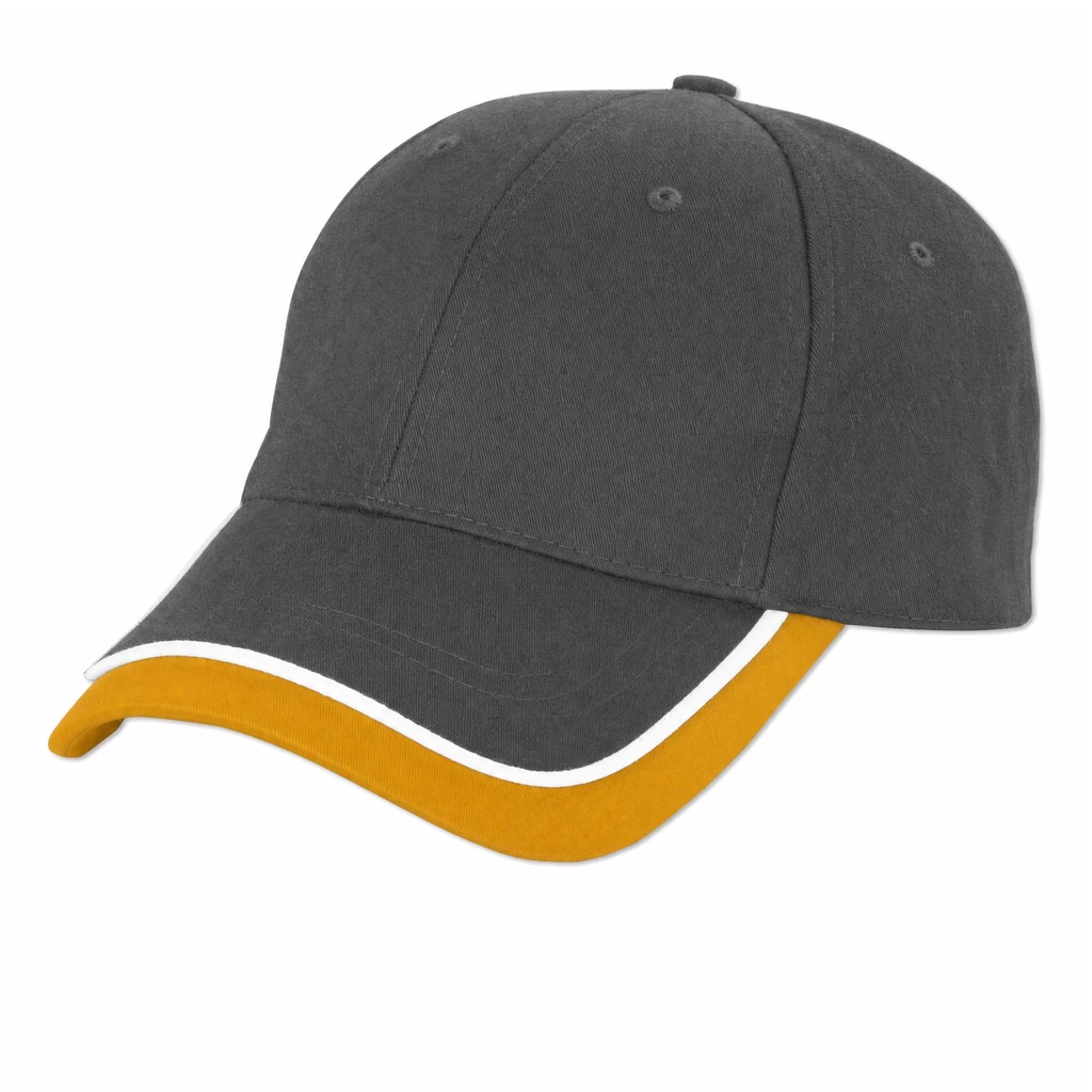The Double Bill Cap in Charcoal / Mustard / White