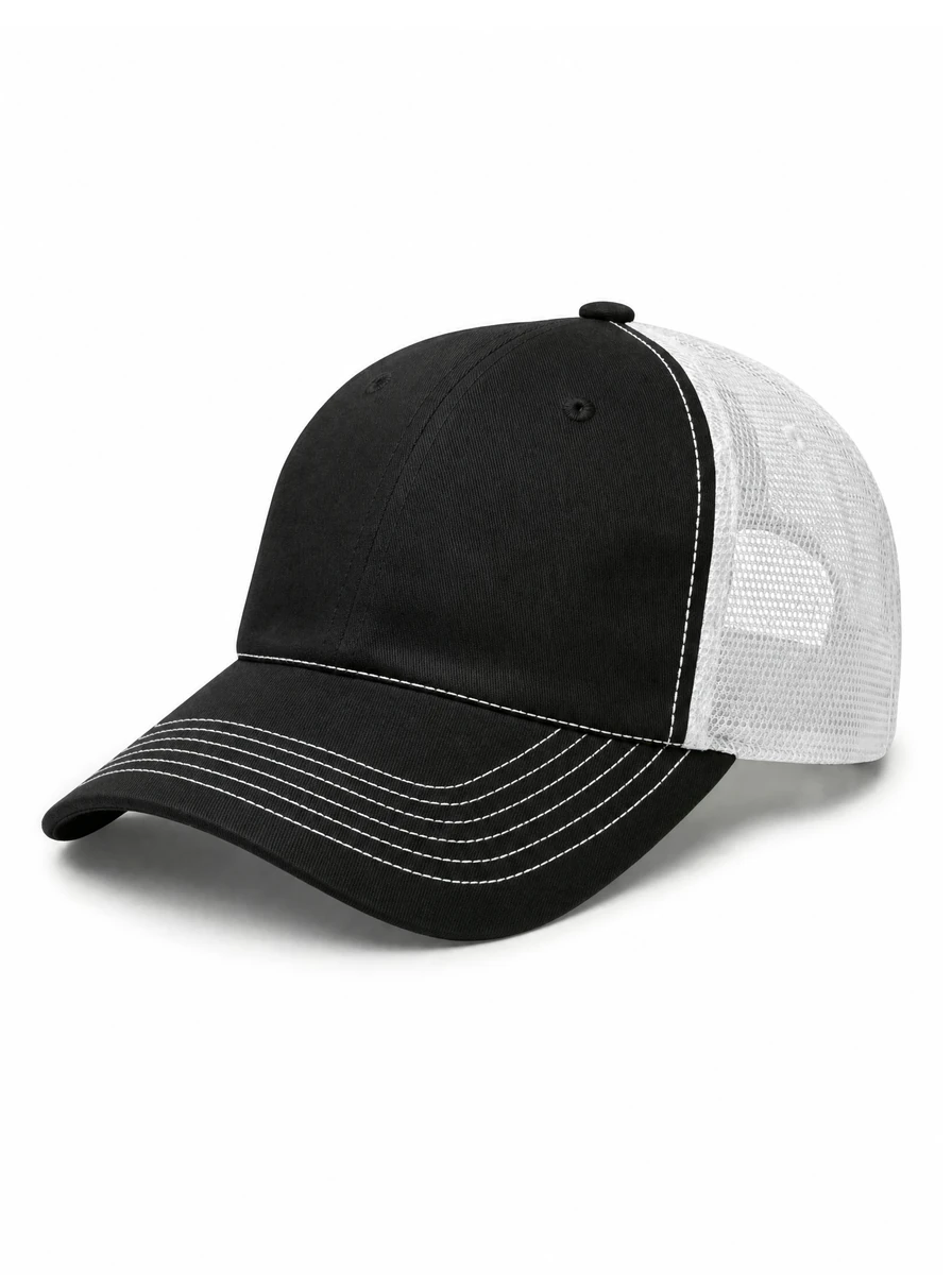 Style 1050C The Relaxed Contrast Trucker wholesale custom cap in Black / White