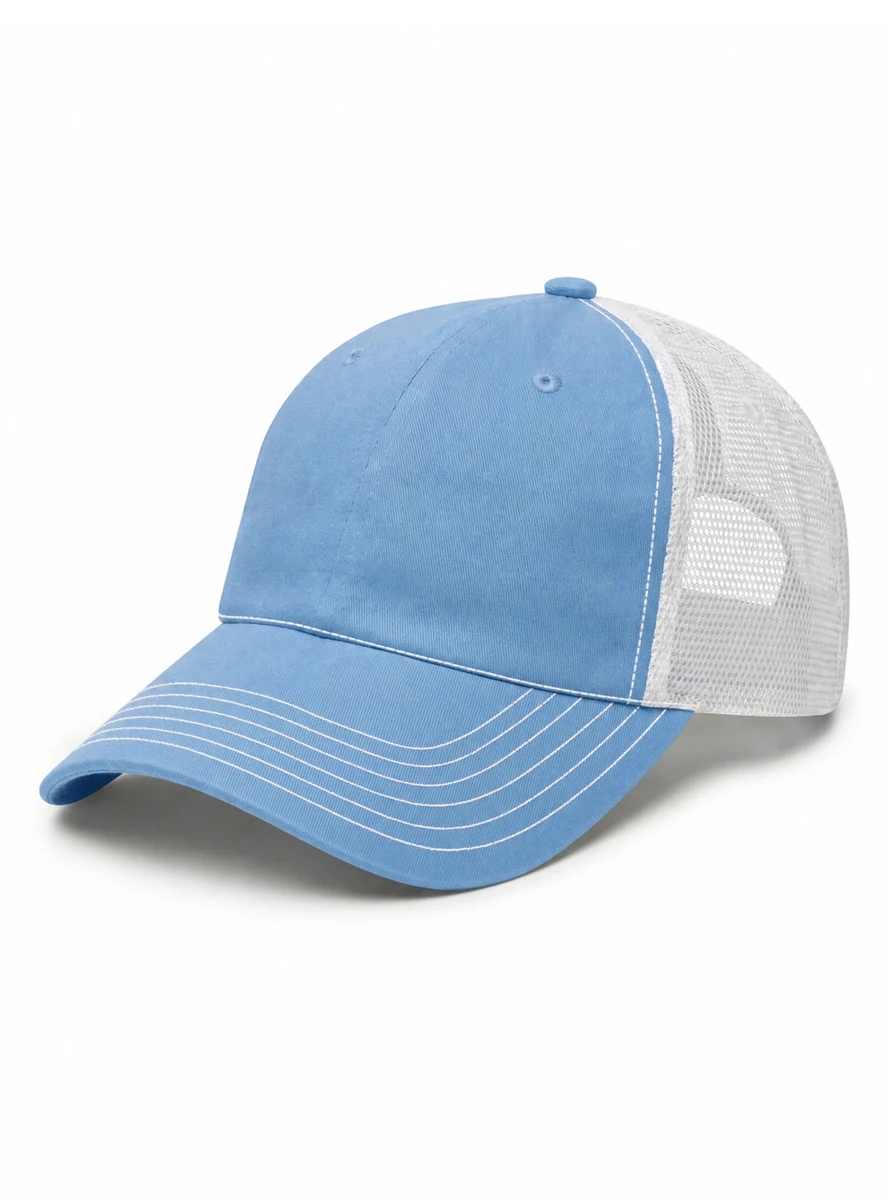 The Relaxed Contrast Trucker in Carolina Blue / White