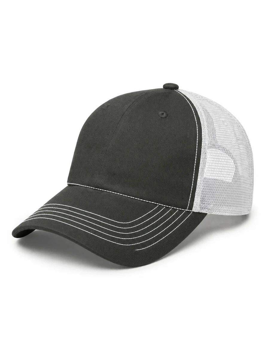 The Relaxed Contrast Trucker in Charcoal / White