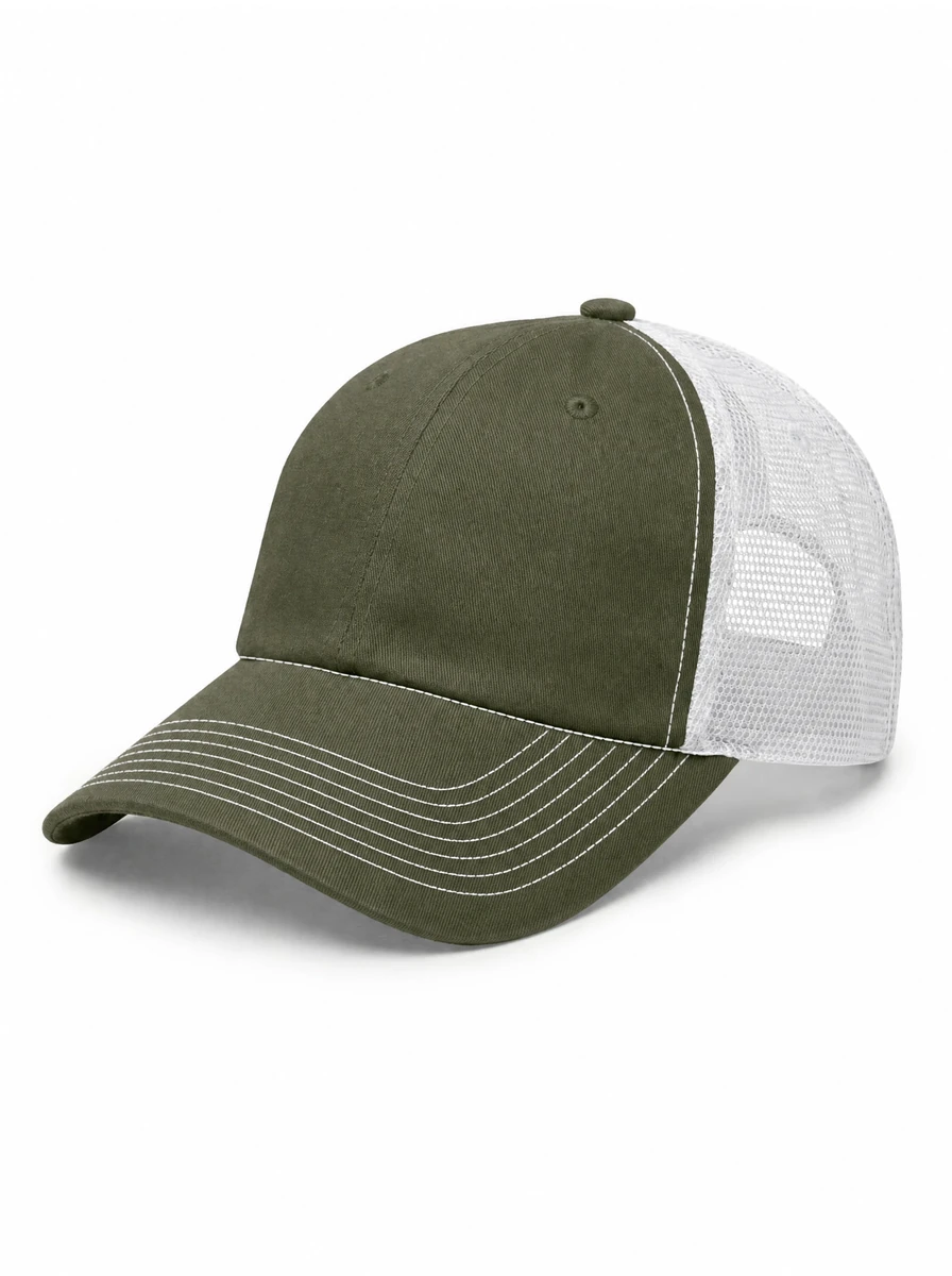 The Relaxed Contrast Trucker in Olive / White