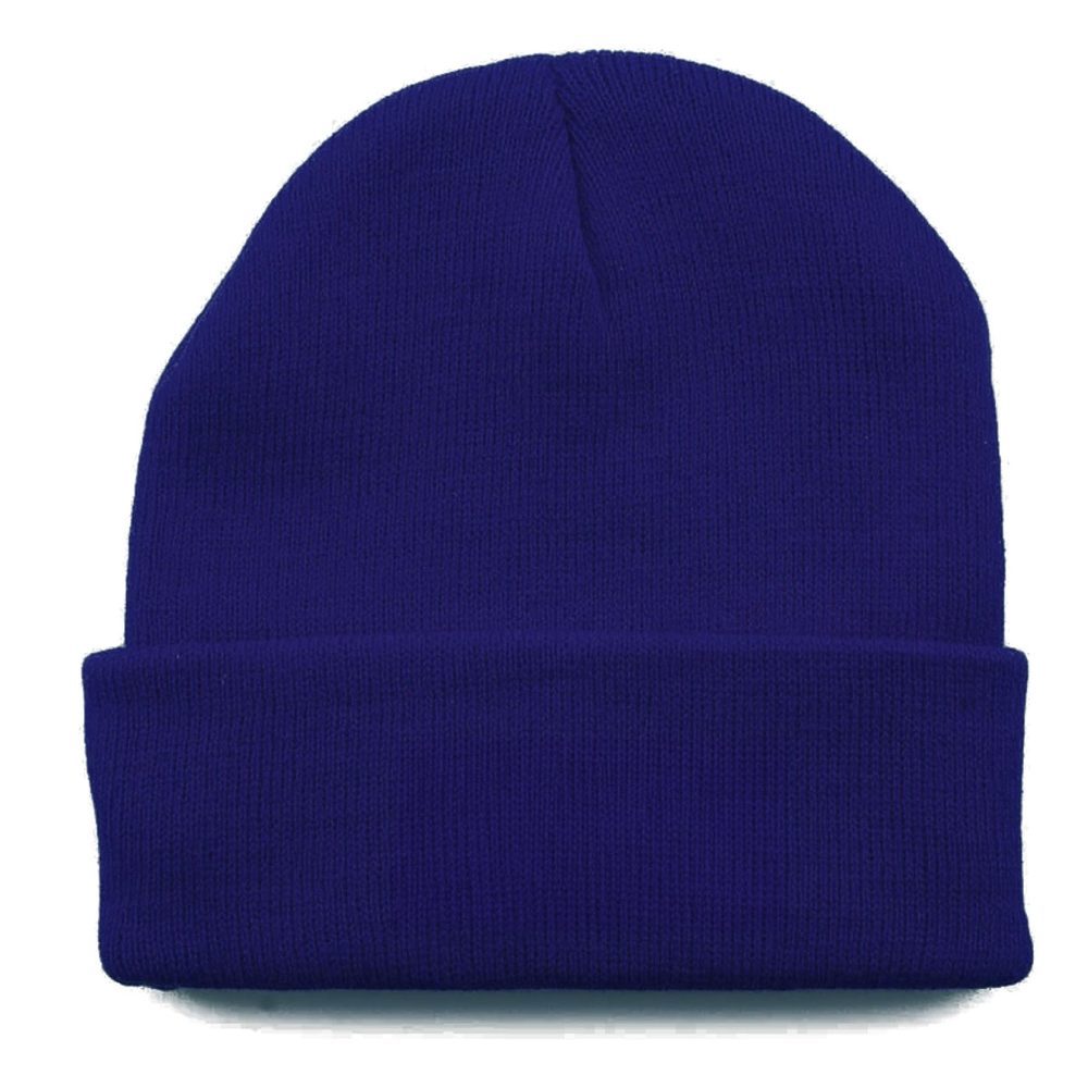 Classic Cuff Beanie with Leather Patch in Royal