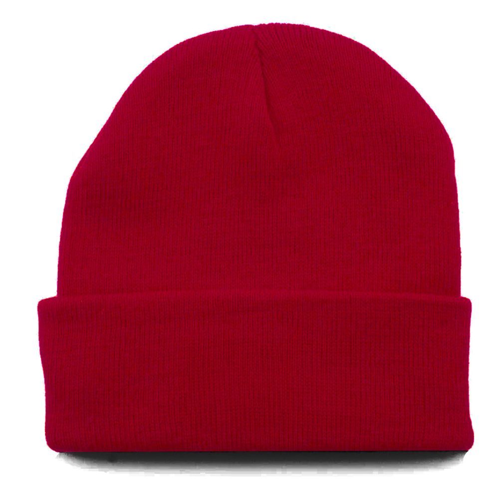 Classic Cuff Beanie with Leather Patch in Red