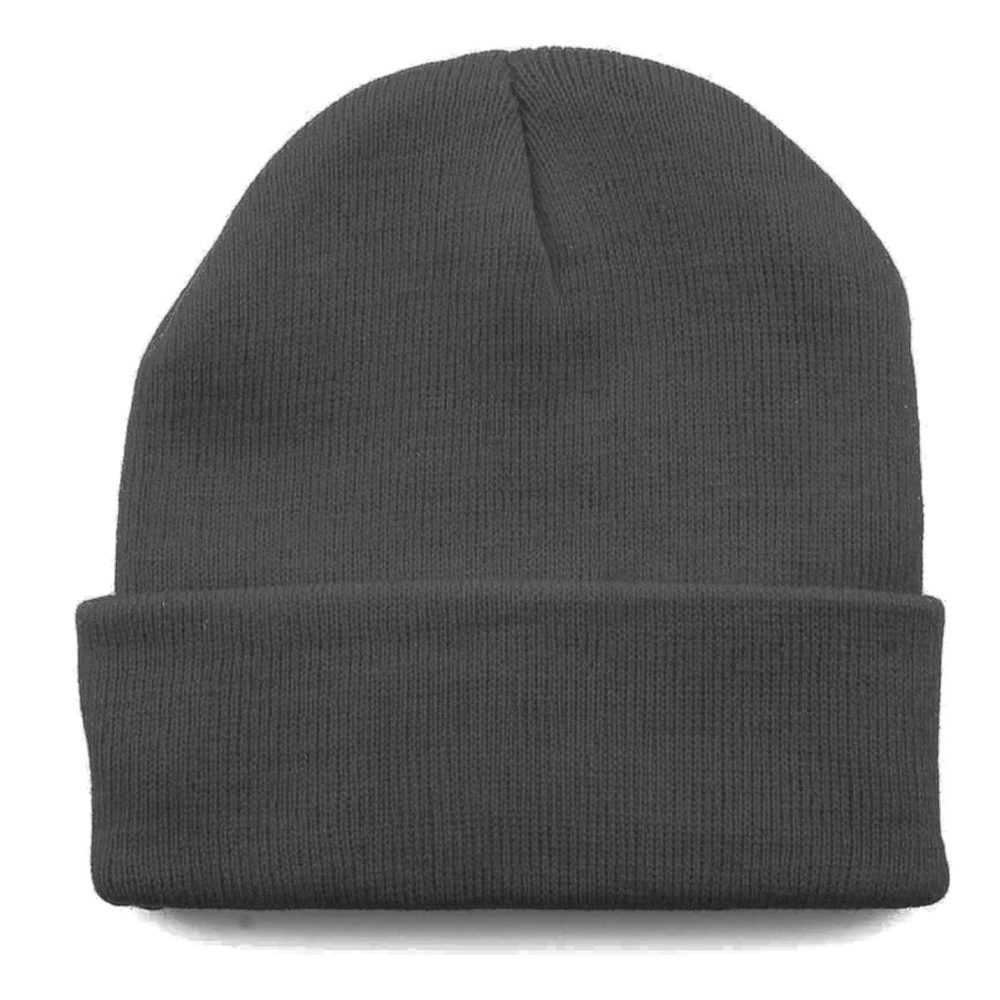 Classic Cuff Beanie with Leather Patch in Med Gray