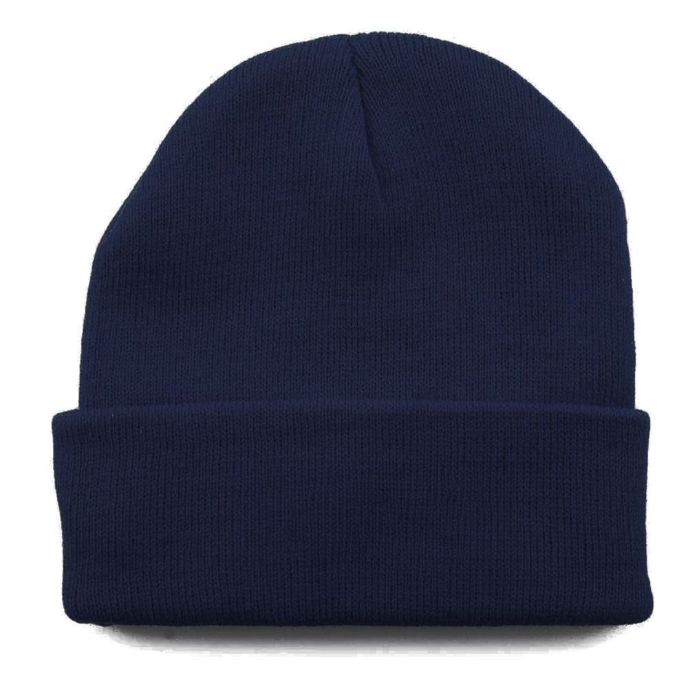 Classic Cuff Beanie with Leather Patch in Navy