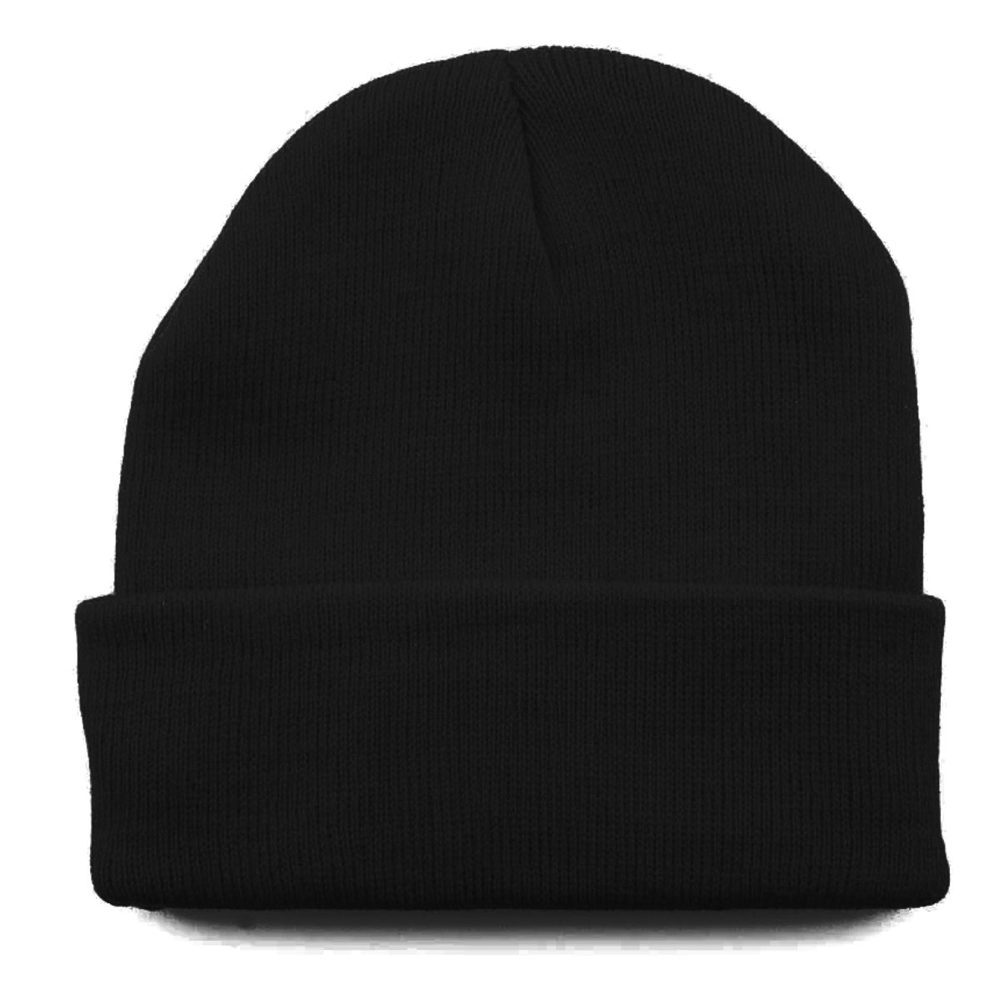Classic Cuff Beanie with Leather Patch in Black