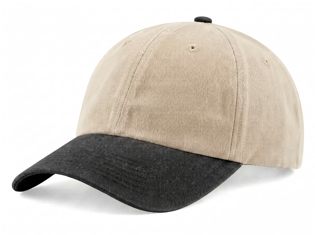 Two-Tone Washed Dad Cap — Stone / Black in Washed Stone / Washed Black