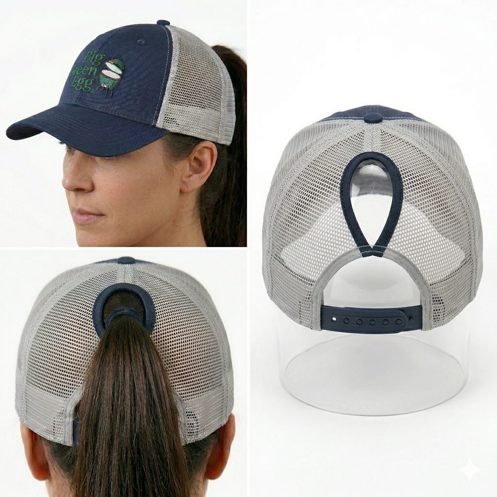 Ponytail Holders example on a custom cap