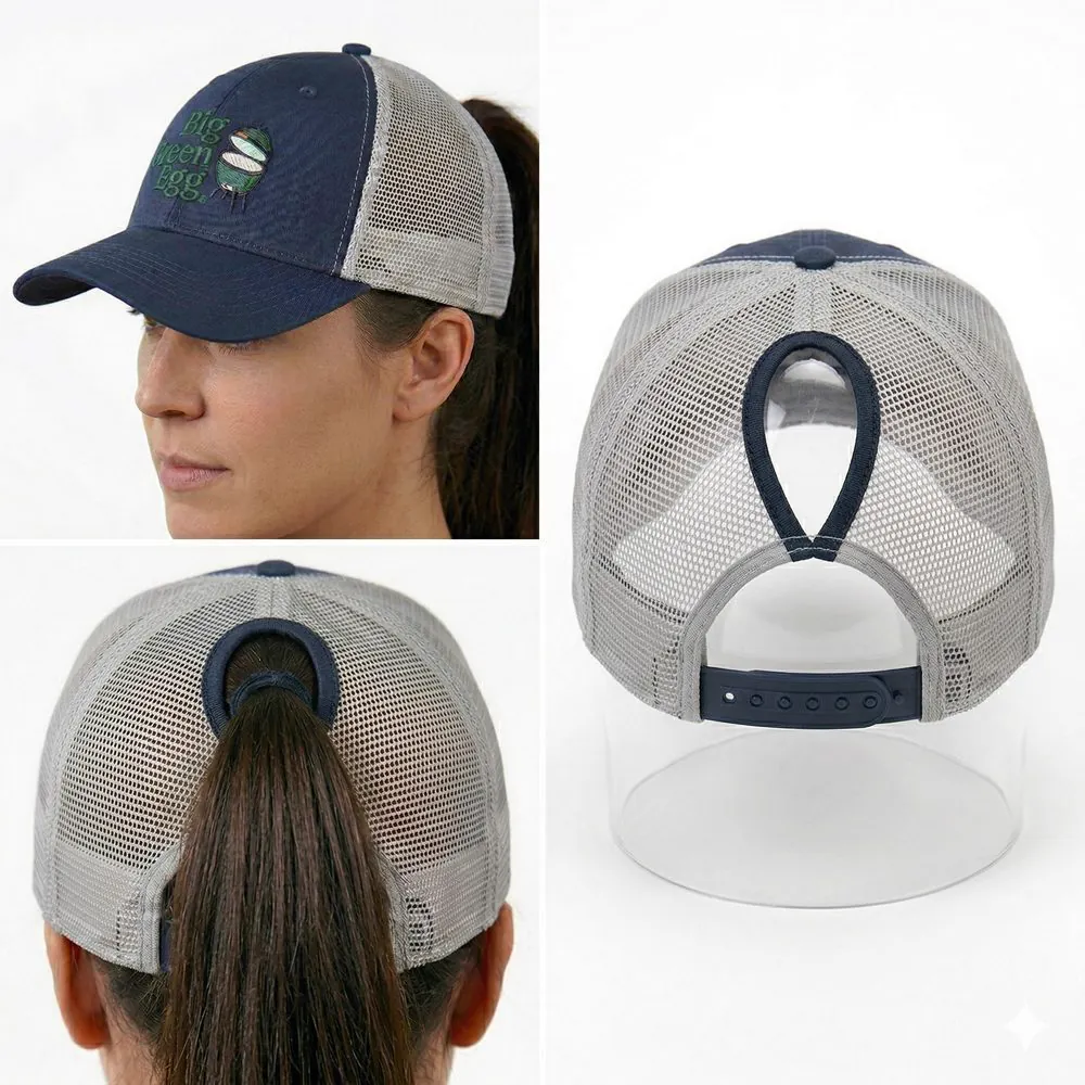 Ponytail Holders example on a custom cap