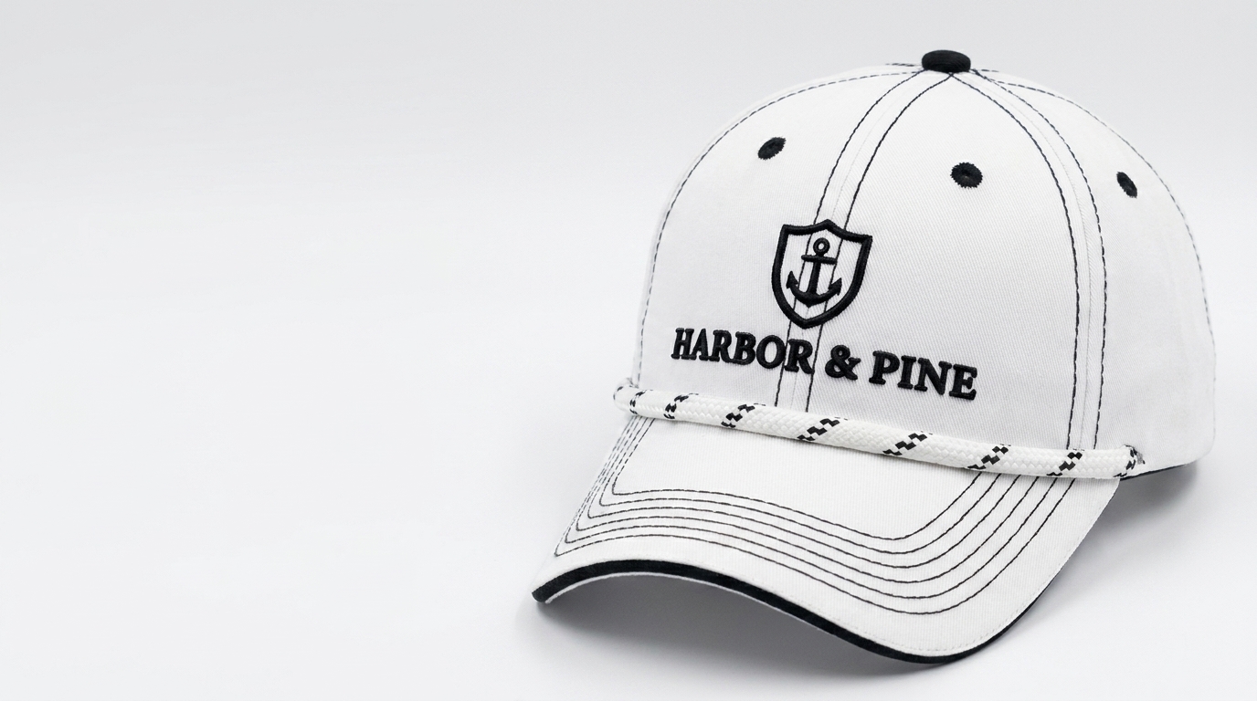 Style 1250 Sandwich w/Contrast in White with Harbor and Pine anchor crest and white-black rope