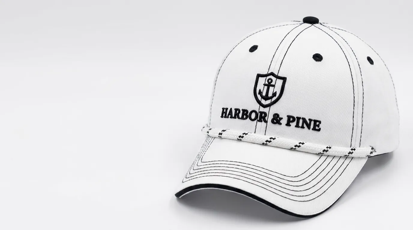 Style 1250 Sandwich w/Contrast in White with Harbor and Pine anchor crest and white-black rope